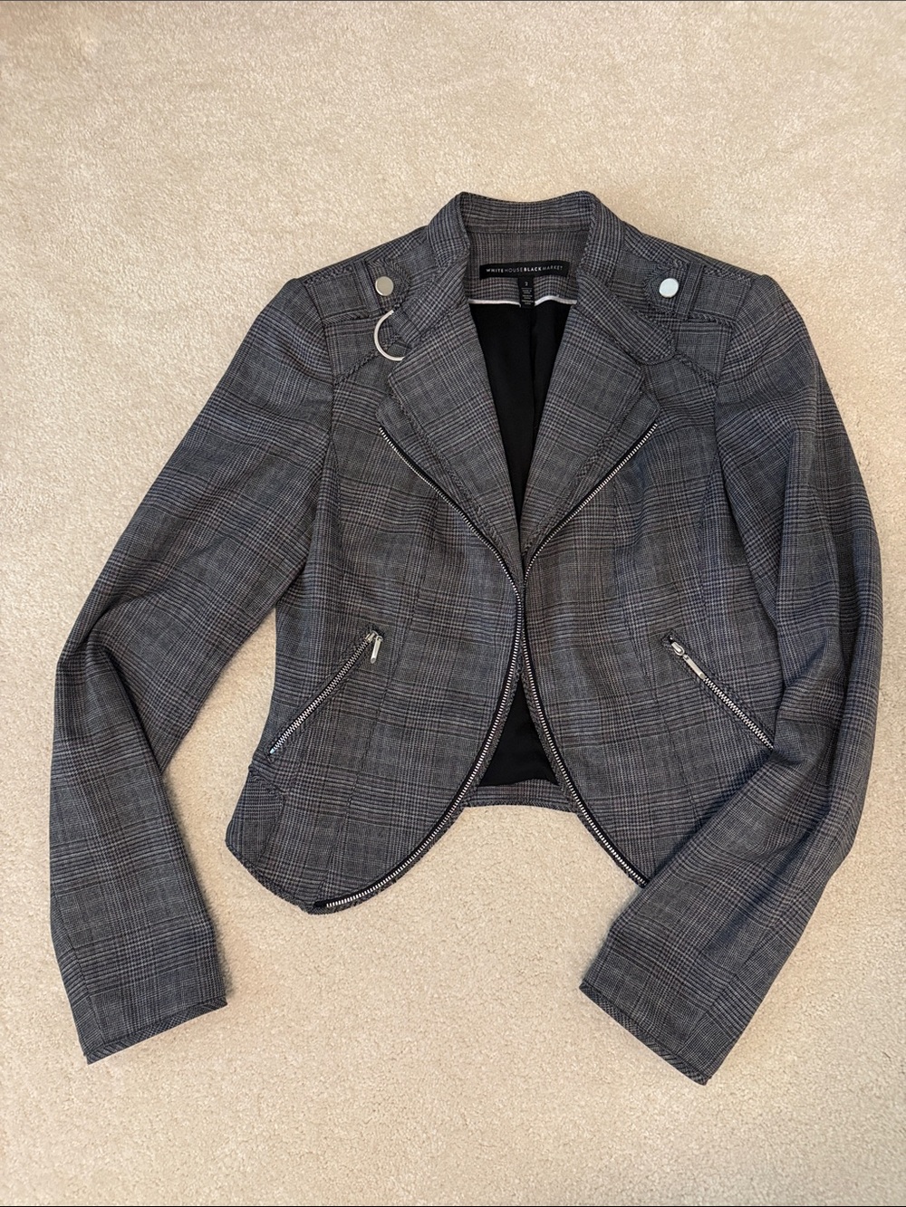 WHBM Gray and Purple Plaid Blazer Jacket